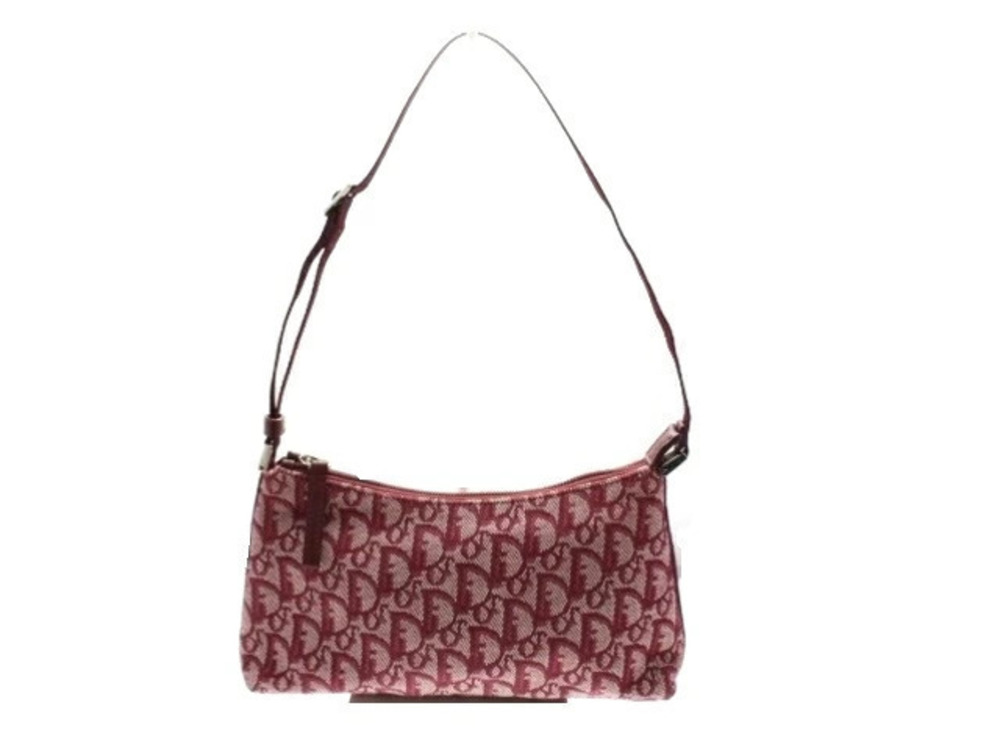Christian Dior Trotter Pouch Clutch Handbag Canvas Calfskin Bordeaux Purple